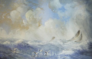 A Windy Day on the Cornish Coast - a watercolor.