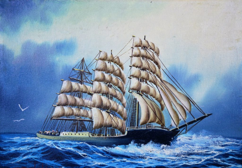 Schooner under full sail, oil on canvas, indistinctly signed