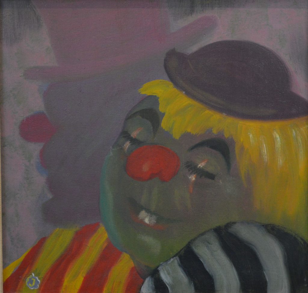 Clowns, oil on panel, signed monogram.