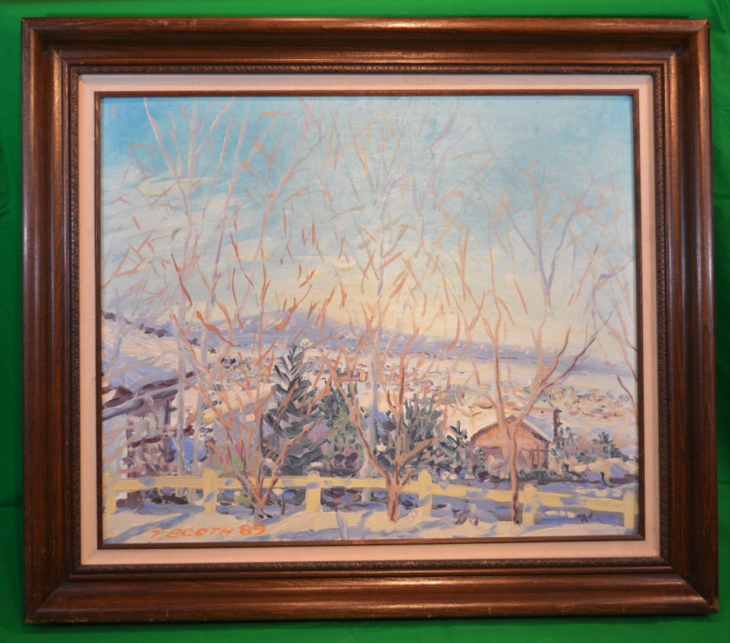 Oil painting of a Colorado Winter Scene, framed.