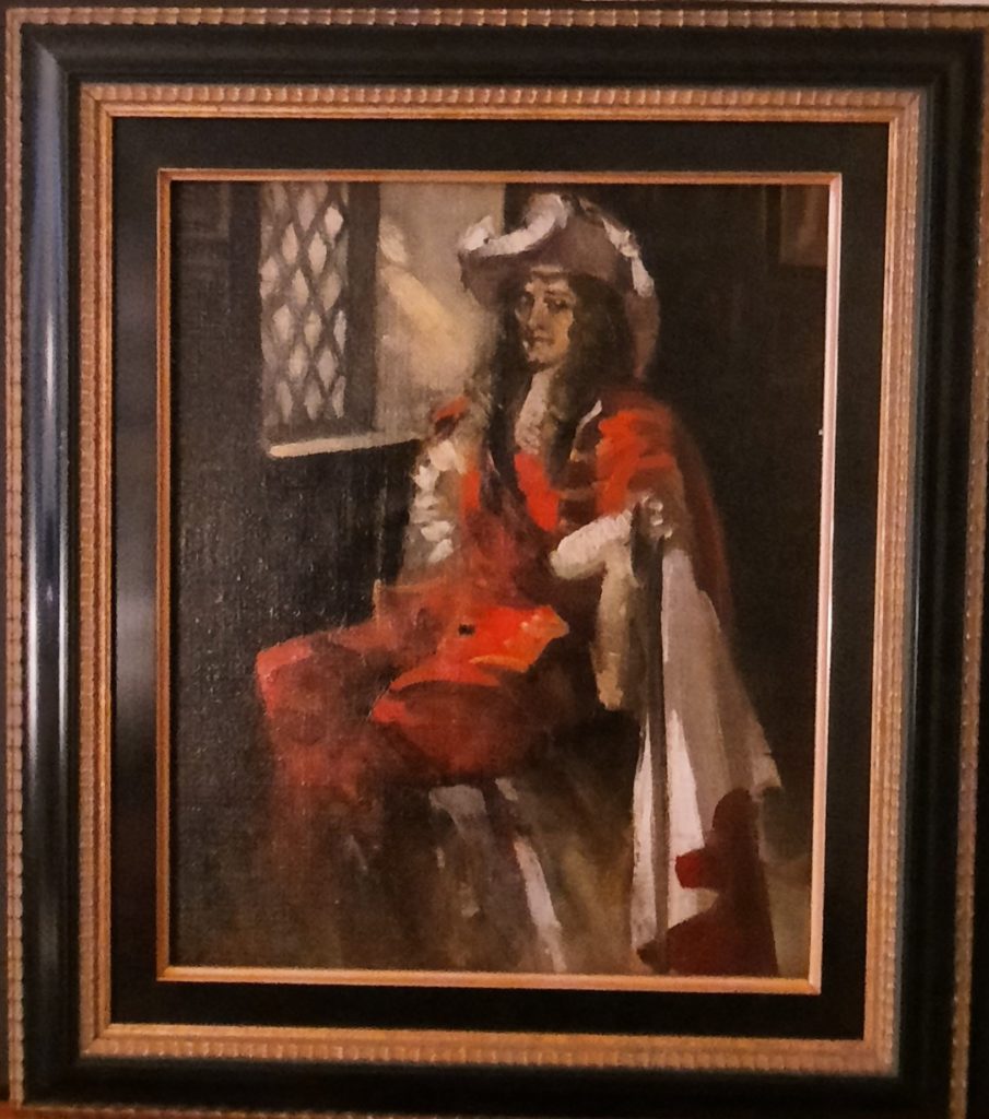 The Cavalier, oil on canvas board, framed.