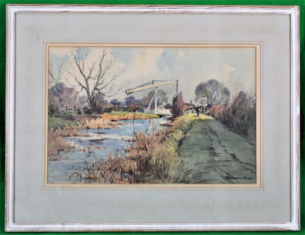 Canal Scene near Wem, Shropshire, framed watercolor,