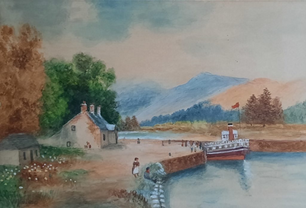 Watercolor of a scene on the Caledonian Canal, Scotland.