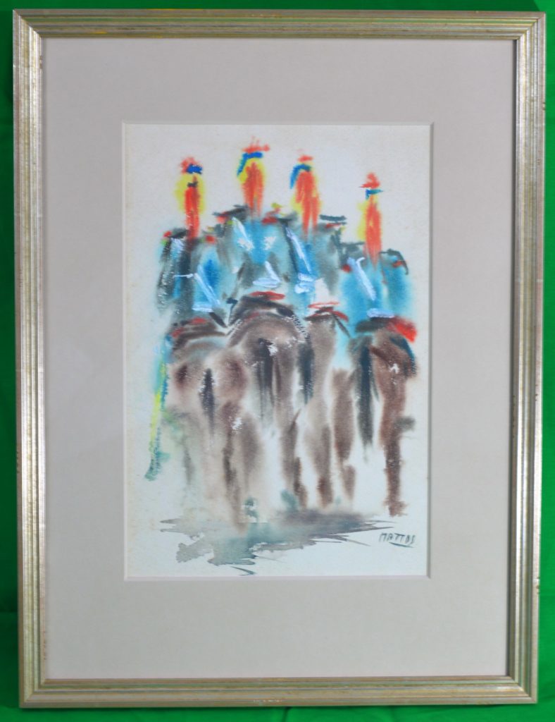 Horse Guards Parade, watercolor and pastel, signed, framed.