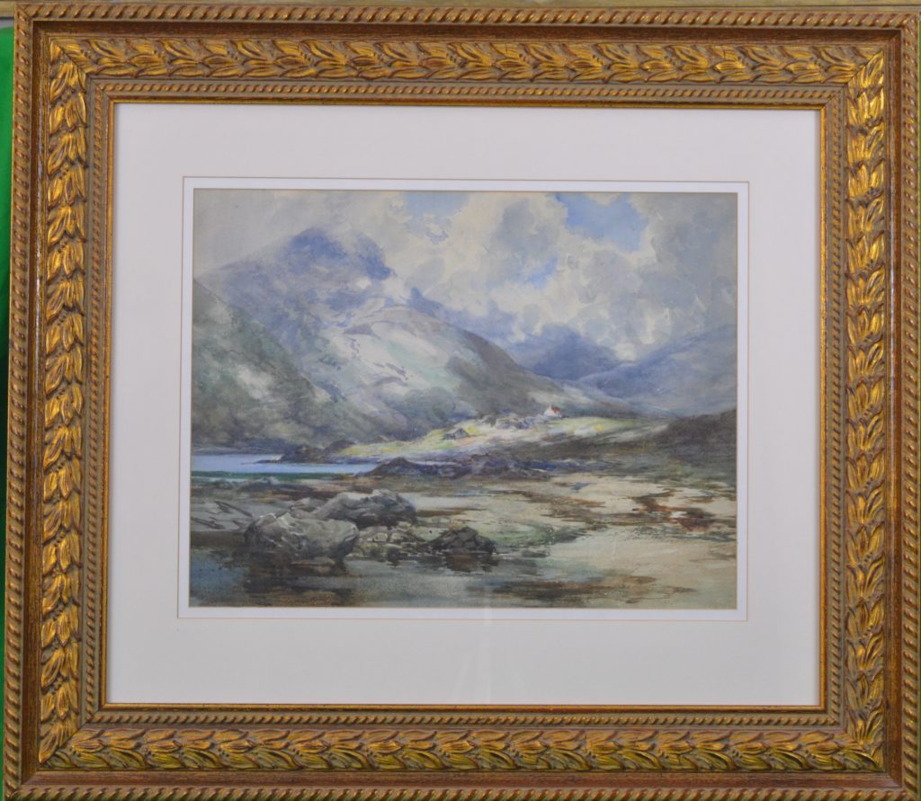 Highland Croft, watercolor, unsigned, framed.