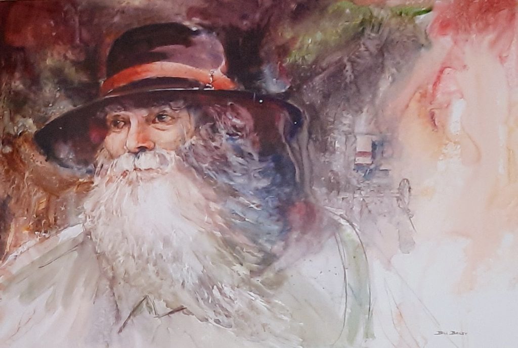 Old Man, watercolor, signed, framed.