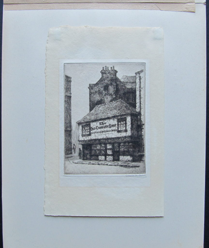 The Old Curiosity Shop, etching, mounted.