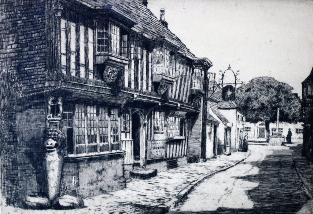 The Star Inn, Alfreston, Sussex, etching.