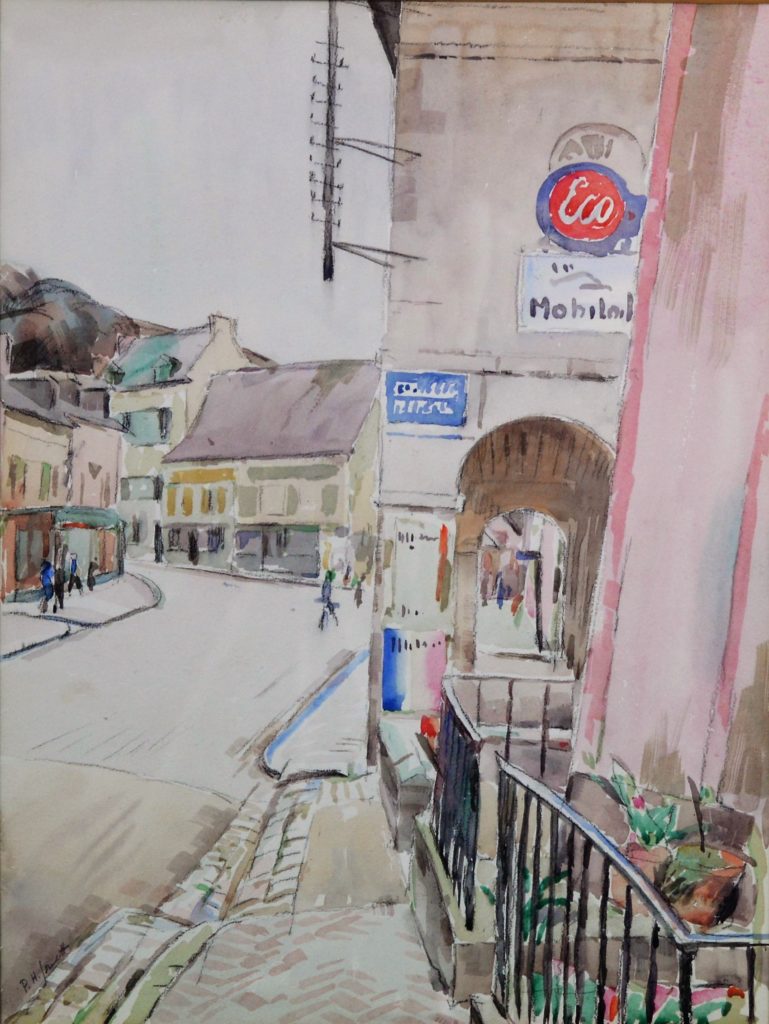 Watercolor of a French street scene.