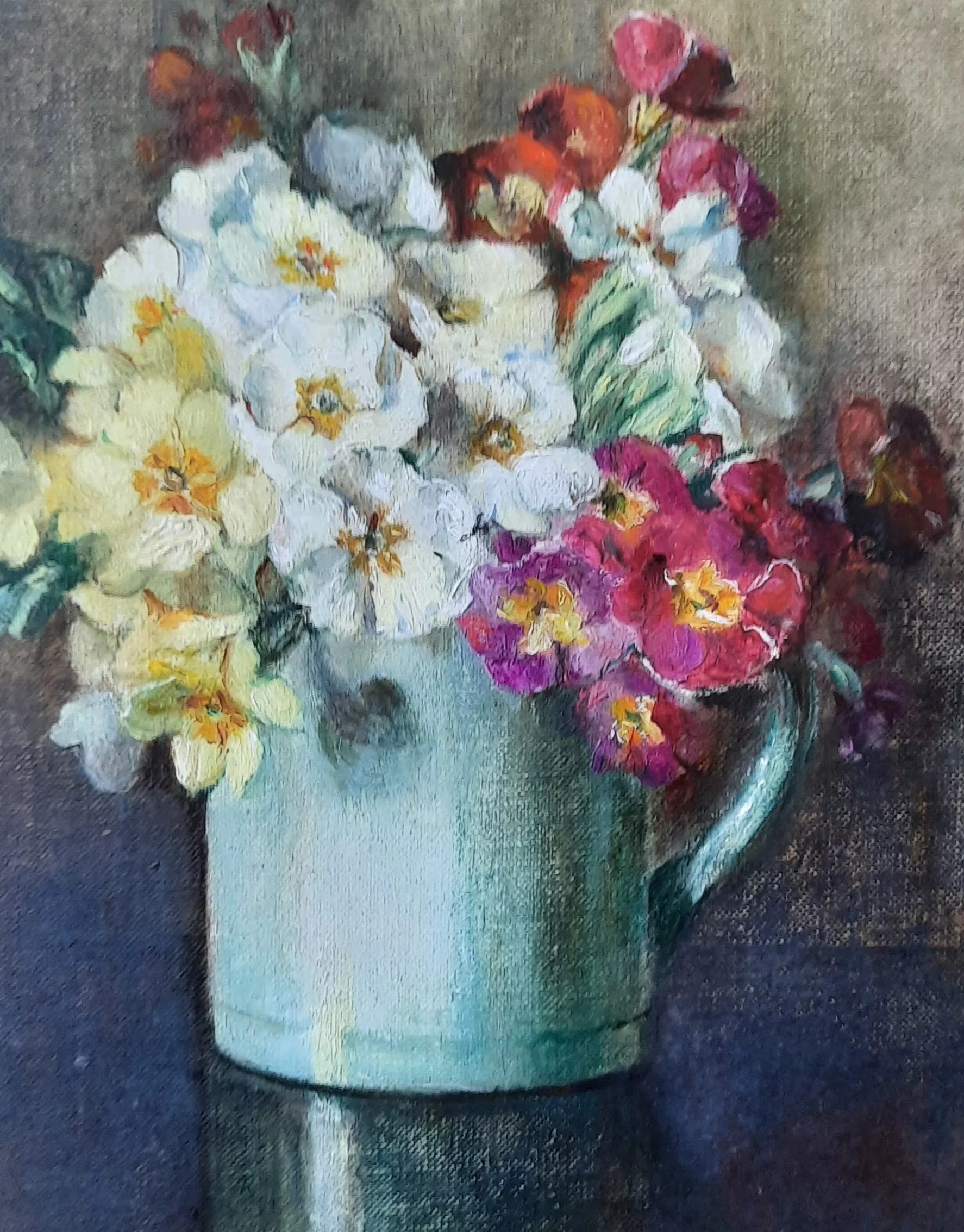 Polyanthus, oil on board, signed.